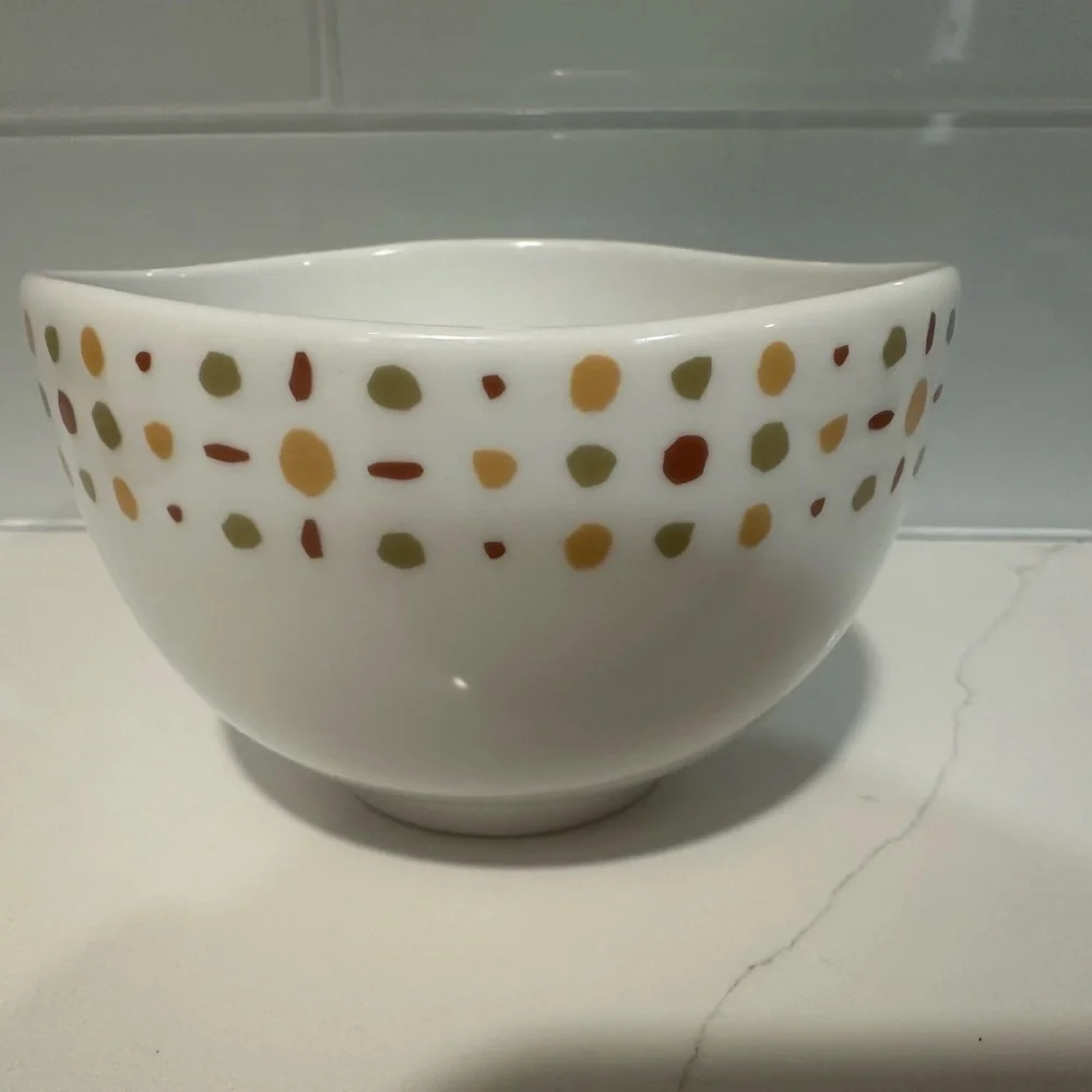 West Elm Salad Cereal Candy Bowl Microwave Dishwasher Safe White Brow Green Cute